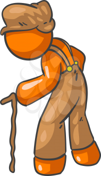 A vector illustration of an orange old man crouched over.