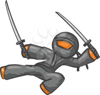 Orange person ninja jumping with two swords.