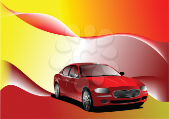 Royalty Free Clipart Image of an Abstract Background With a Red Sports Car