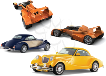 Royalty Free Clipart Image of Four Automobiles