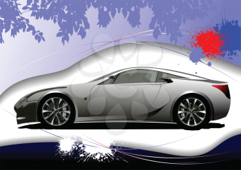 Royalty Free Clipart Image of a Sporty Grey Car With a Red Blob
