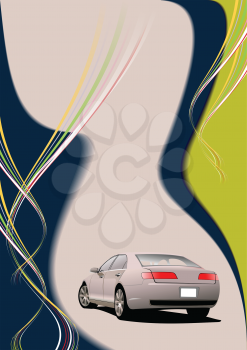 Royalty Free Clipart Image of a Car on a Wavy Background