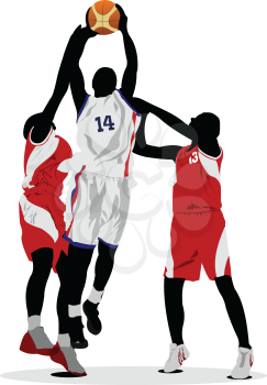 Royalty Free Clipart Image of Three Basketball Players