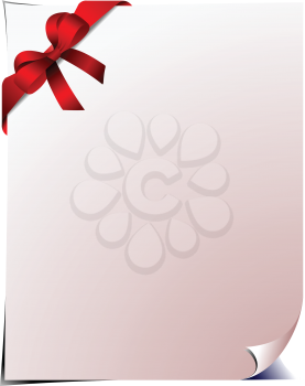Royalty Free Clipart Image of a Blank Page With a Red Bow