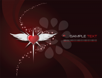 Royalty Free Clipart Image of a Valentine Card With a Winged Heart