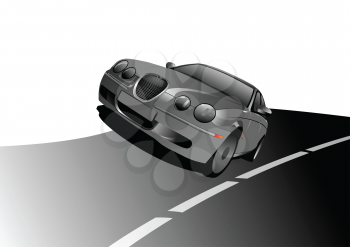 Royalty Free Clipart Image of a Car on the Road