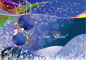 Royalty Free Clipart Image of a New Year's Card With Christmas Ornaments