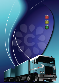 Royalty Free Clipart Image of a Background With a Truck and a Traffic Light