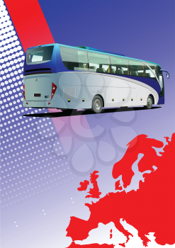 Royalty Free Clipart Image of a Bus Over a Map of Europe
