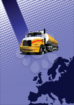 Royalty Free Clipart Image of a Truck Above a Map of Europe