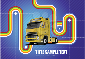Royalty Free Clipart Image of a Truck on a Blue Lined Background With Coloured Lines
