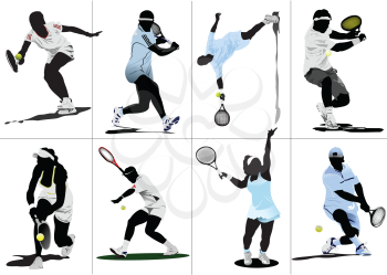 Royalty Free Clipart Image of Eight Tennis Players