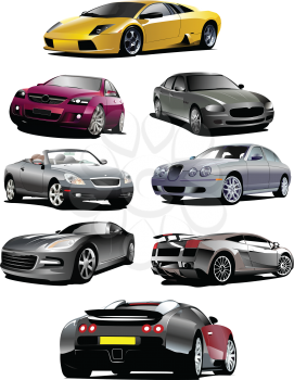 Royalty Free Clipart Image of Eight Automobiles