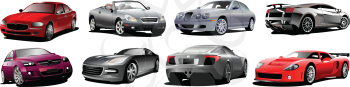 Royalty Free Clipart Image of Eight Cars