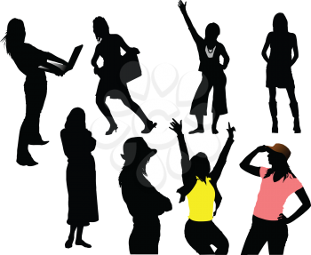 Royalty Free Clipart Image of Eight Female Silhouettes