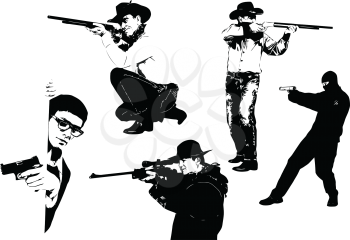 Royalty Free Clipart Image of Five Men With Guns