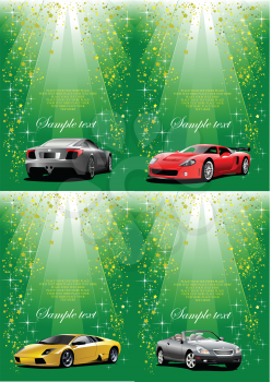 Royalty Free Clipart Image of a Group of Greeting Cards With Luxury Cars