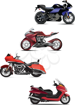 Royalty Free Clipart Image of Four Motorcycles