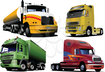 Royalty Free Clipart Image of an Assortment of Trucks
