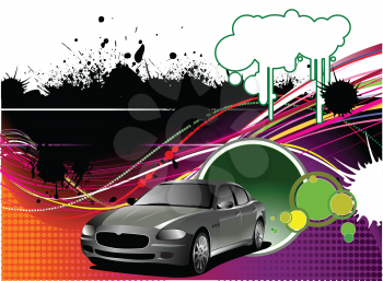 Royalty Free Clipart Image of a Car on a Grunge Background