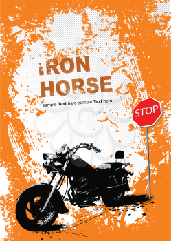 Royalty Free Clipart Image of a Orange Background With an Iron Horse Motorcycle