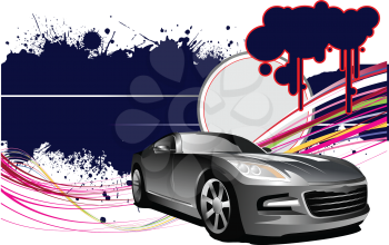 Royalty Free Clipart Image of a Sports Car on a Grunge Background