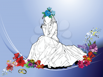 Royalty Free Clipart Image of a Woman Sitting Among Flowers