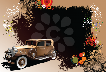 Royalty Free Clipart Image of an Old Car on a Grunge Background