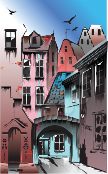 Royalty Free Clipart Image of an Old Town