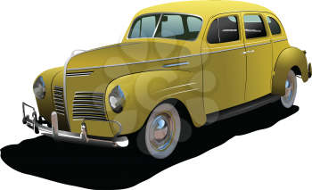 Royalty Free Clipart Image of an Old Yellow Car