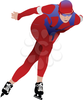 Royalty Free Clipart Image of a Speed Skater in Red