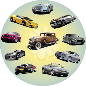 Royalty Free Clipart Image of 10 Cars in a Circle