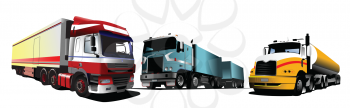 Royalty Free Clipart Image of Three Large Trucks