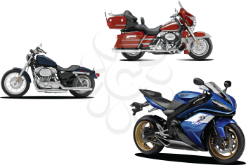 Royalty Free Clipart Image of Three Motorcycles