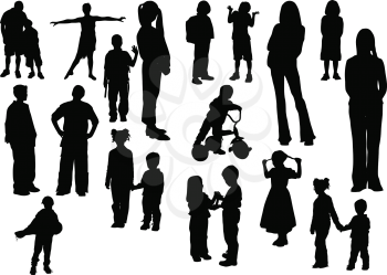 Royalty Free Clipart Image of Twenty Children in Silhouette