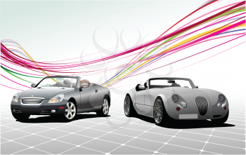Royalty Free Clipart Image of Two Grey Convertibles