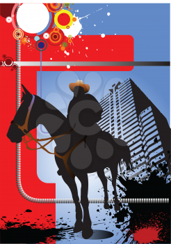 Grunge urban background with horse image. Vector illustration