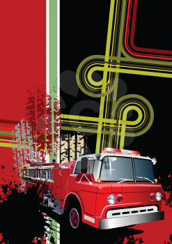Royalty Free Clipart Image of a Firetruck on a Grunge Background