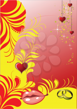 Royalty Free Clipart Image of a Valentine's Day Greeting With Hearts and Lips
