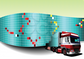 Royalty Free Clipart Image of a Truck Through a High Tech Wall
