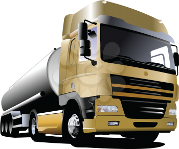 Royalty Free Clipart Image of a Big Fuel Truck With a Gold Cab