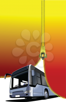 Royalty Free Clipart Image of a Bus Coming Through a Zipper