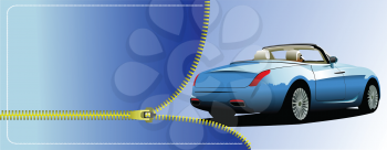 Royalty Free Clipart Image of a Car Coming Out of a Zipper