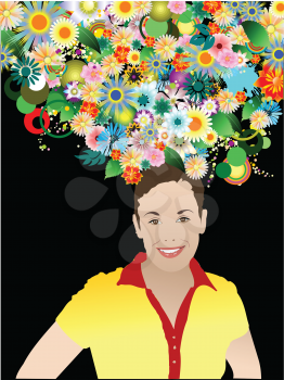 Royalty Free Clipart Image of Woman With a Floral Head
