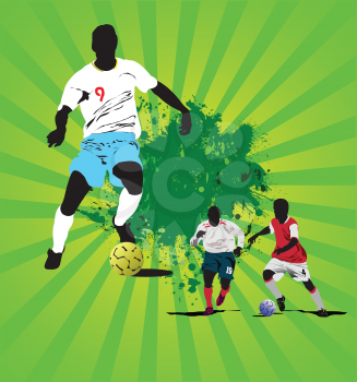 Royalty Free Clipart Image of Three Silhouetted Soccer Players