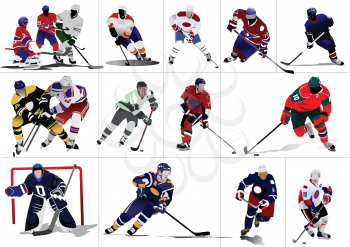 Royalty Free Clipart Image of 16 Hockey Players