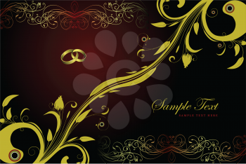 Royalty Free Clipart Image of a Card With Wedding Bands and a Diagonal Vine