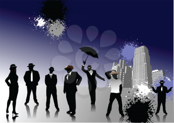 Royalty Free Clipart Image of Silhouetted People in Hats