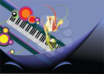 Royalty Free Clipart Image of an Abstract Background With Piano Keys and a Rose