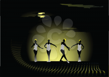 Royalty Free Clipart Image of Four Dancers at Night
